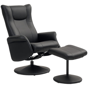 Relaxfauteuil met voetenbank, draaibaar | Kleur: Zwart | Afmetingen: 70x79x105 cm