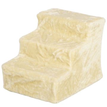 Kattentrap met 3 treden en zachte fluwelen bekleding | Kleur: Beige | Afmetingen: 35x46x35 cm