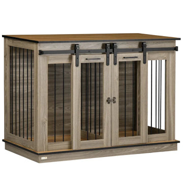 Hondenbench met scheidingspaneel en 2 deuren | Kleur: Eiken | Afmetingen: 120x60x88.5 cm