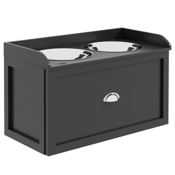 Voerstation voor grote honden met 2 RVS-nappen en lade | Kleur: Zwart | Afmetingen: 60x30x36 cm