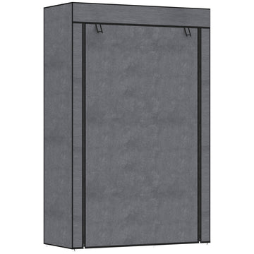 Stoffen kledingkast met 6 planken en kledingroede | Kleur: Grijs | Afmetingen: 43x103x162.5 cm
