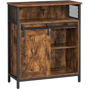 Dressoir - opbergkast - schuifdeur - open vak - industrieel - bruin-zwart - 70 x 30 x 80 cm