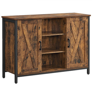 Dressoir - Opbergkast - 2 deuren - 2 open vakken - Industrieel - Bruin - Zwart - 100 x 35 x 70 cm