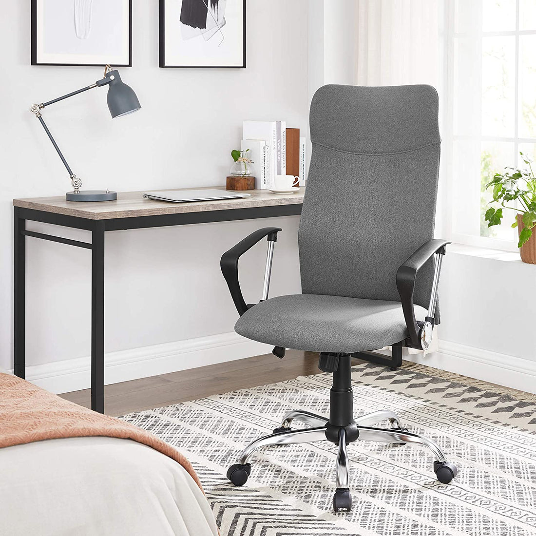 Ergonomisk kontorsstol, svängbar, justerbar, grå linne, 63 x 63 x 110-120 cm