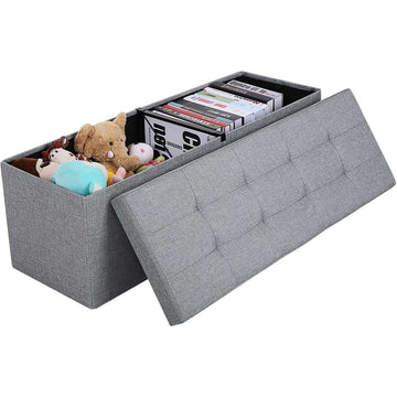 Opbergbank - Hocker - Inklapbaar - Opbergruimte - Lichtgrijs - 110 x 38 x 38 cm