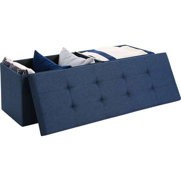 Grote blauwe hocker met opbergruimte - zitbank - 120 l