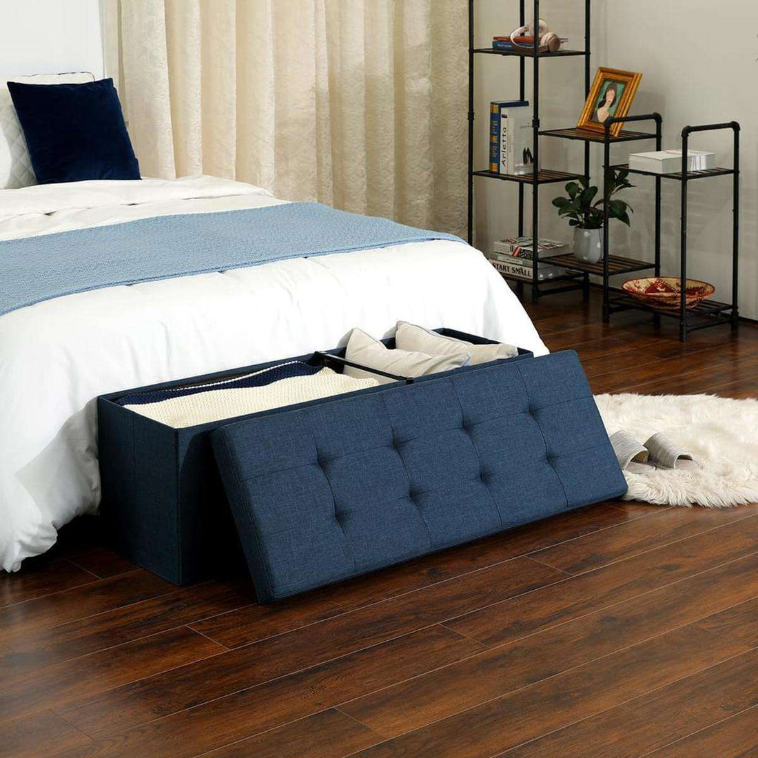 Großer blauer Hocker mit Stauraum - Sitzbank - 120 l