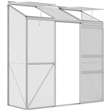 Aangebouwde kas - Polycarbonaat tuinkas | Kleur: Zilver | Afmetingen: 68x192x196 cm