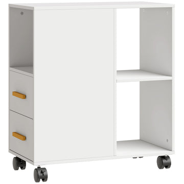 Mobiele printerkast met verstelbare plank en wielen | Kleur: Wit | Afmetingen: 60x30x65 cm