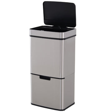 Sensor afvalbak met 3 compartimenten, 72 liter | Kleur: Zilver | Afmetingen: 30x42x81 cm