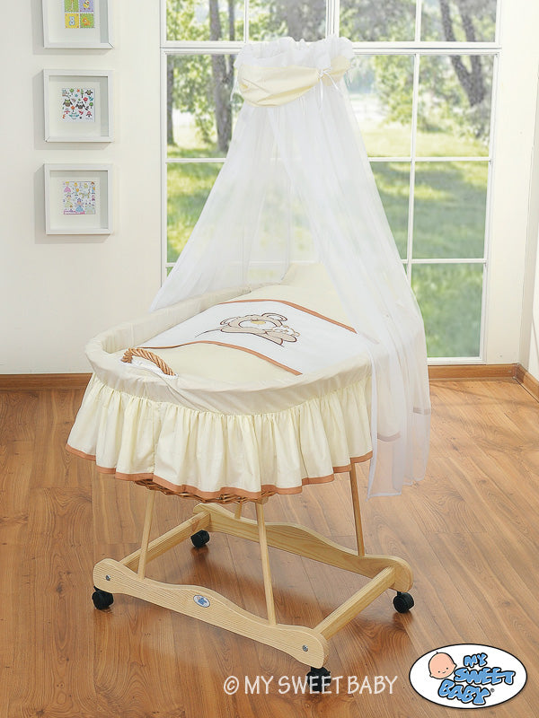 Wicker wiegje, babymand, groot formaat met complete beddengoedset - handgemaakt en makkelijk te