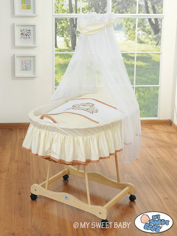 Wicker wiegje, babymand, groot formaat met complete beddengoedset - handgemaakt en makkelijk te
