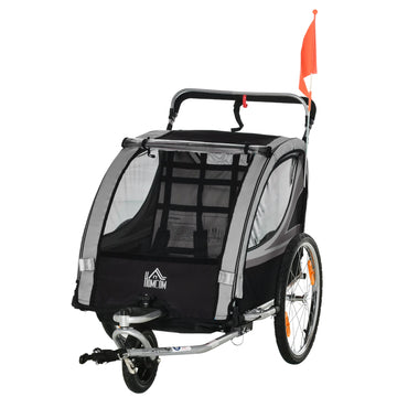Kinderfietskar 2-in-1 voor 2 kinderen | Kleur: Grijs/Zwart | Afmetingen: 75x142x101 cm