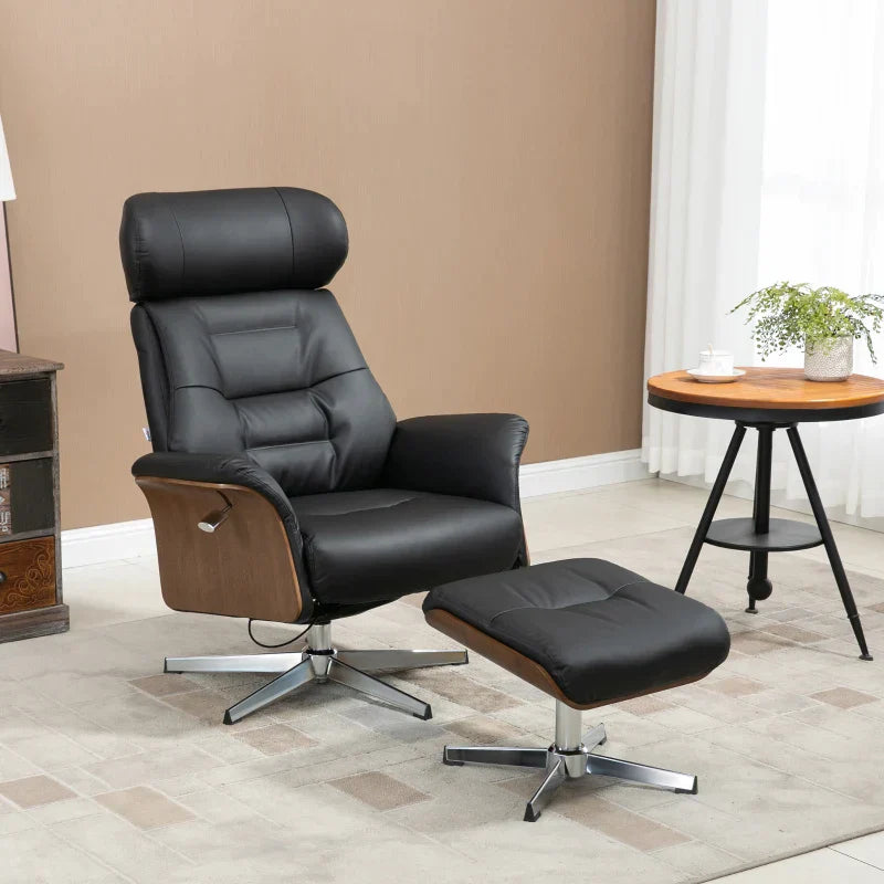 Relaxliege mit Hocker, 360° drehbar | Farbe: Schwarz | Abmessungen: 80x84x108 cm
