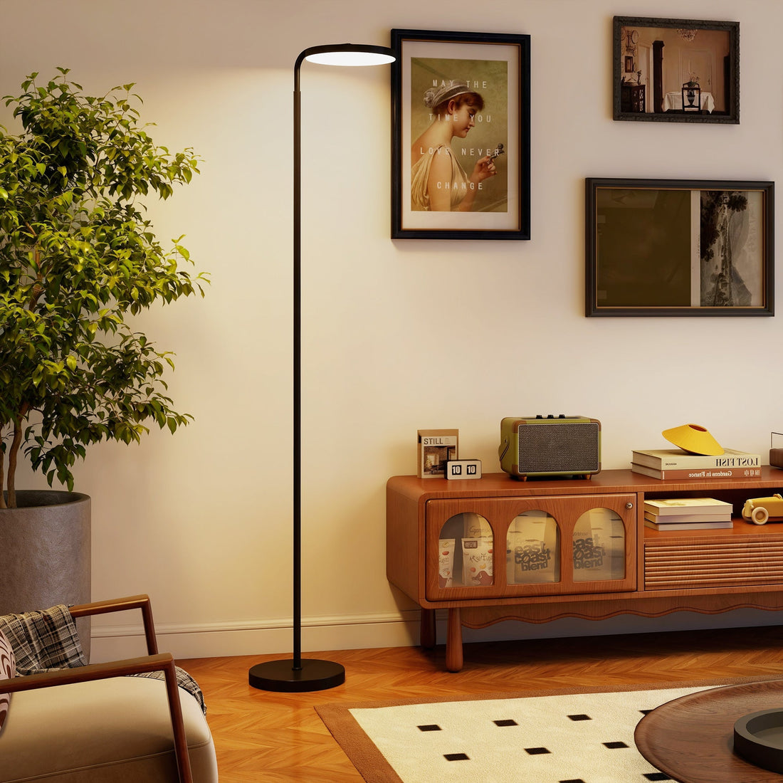 LED-vloerlamp met draaibare kop | Kleur: Zwart | Afmetingen: 25x41x166-177 cm