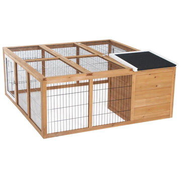 Konijnenhok met ren en nachthok | Kleur: Naturel | Afmetingen: 120x123x52 cm