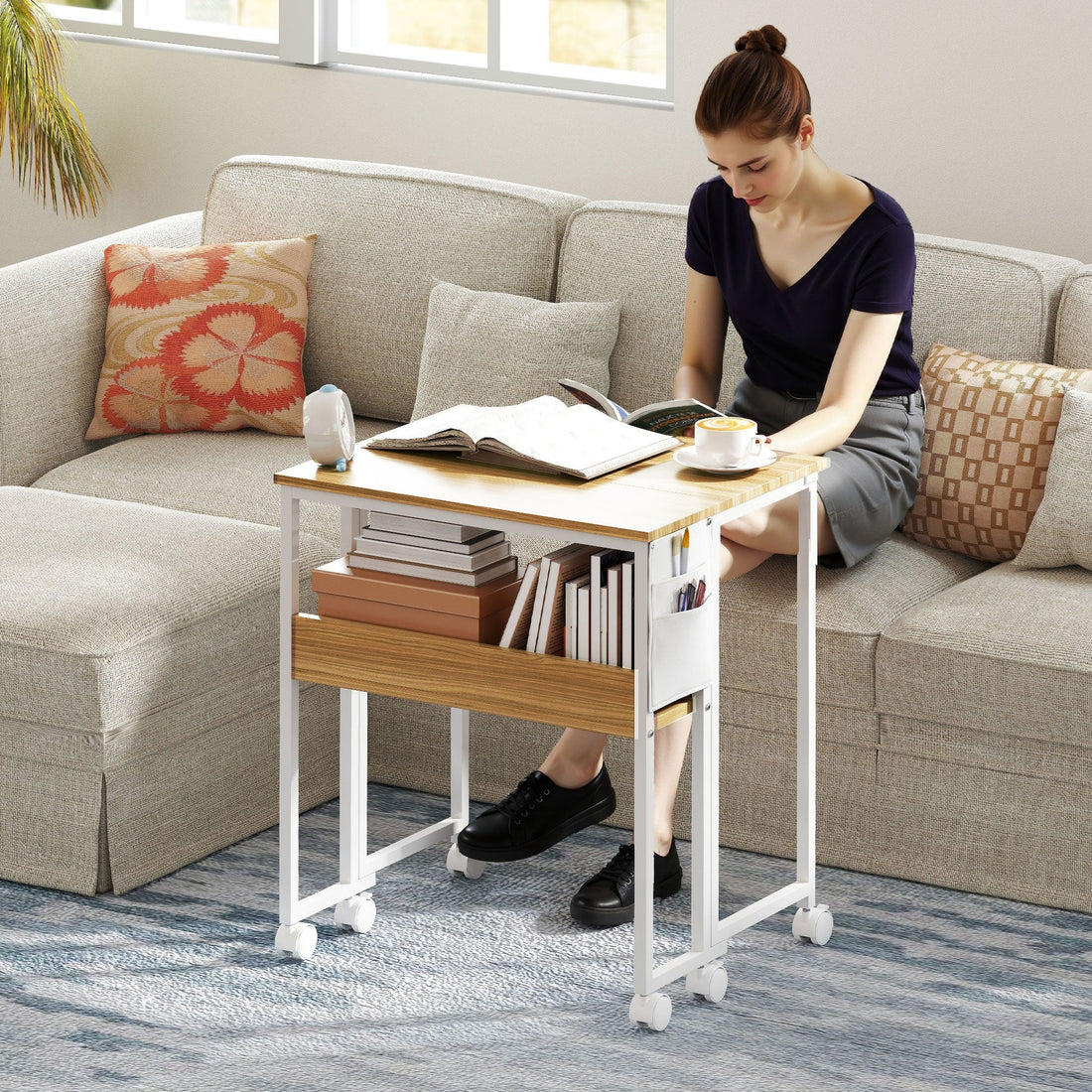 Klappbarer Schreibtisch mit offenem Regal | Farbe: Braun, Weiß | Abmessungen: 63x50x75 cm