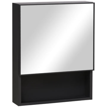 Spiegelkast voor badkamer - Wandkast met spiegel | Kleur: Zwart | Afmetingen: 46x13.5x58 cm