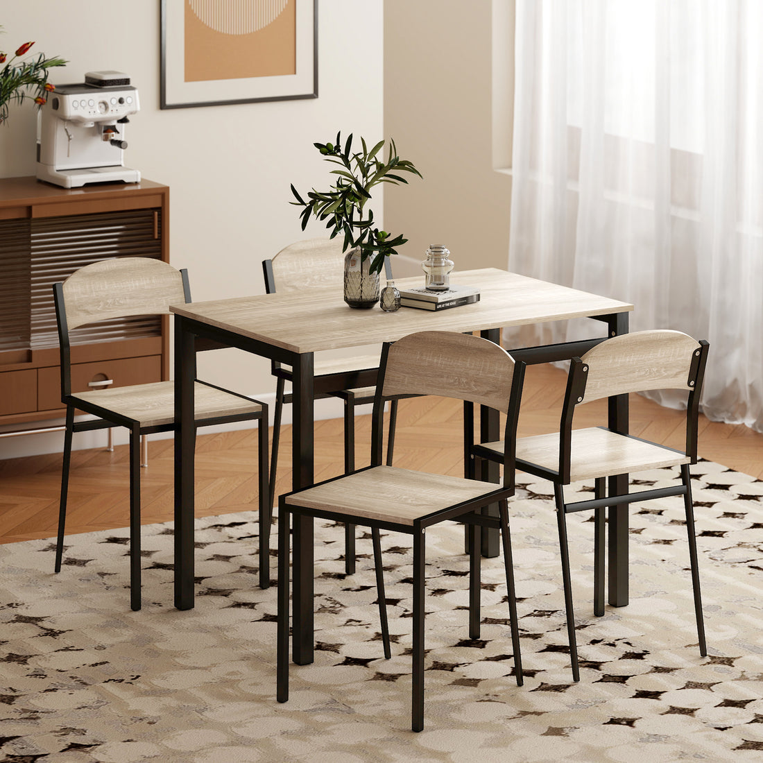5-teilige Essgruppe mit Tisch und 4 Stühlen | Farbe: Eiche | Maße: 63x100x76,5 cm