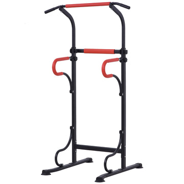 Fitnessstation - optrekstang en dipstation | Kleur: Zwart en rood | Afmetingen: 84x98x171-219 cm