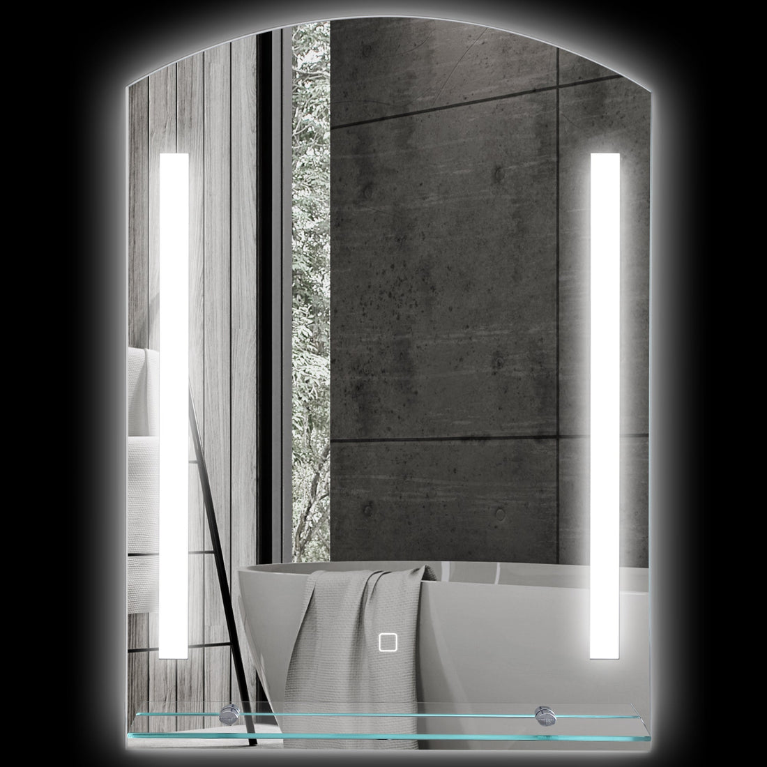 Badkamerspiegel met ledverlichting en glazen plank | Kleur: Zilver | Afmetingen: 50x12x70 cm