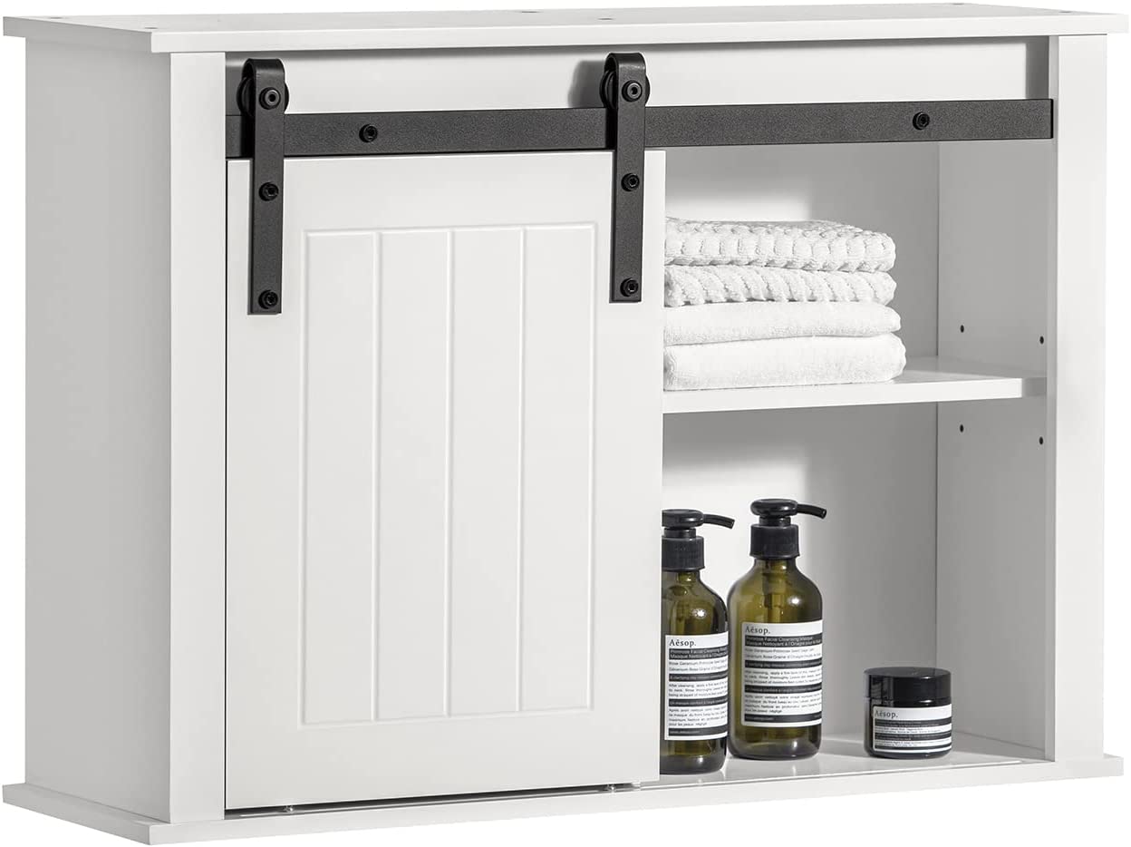 Badkamerkast met schuifdeur - Wandkast - Verstelbare Planken - MDF en Metaal - 68cm x 48cm x 20cm