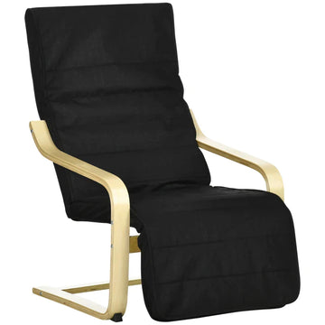 Relaxfauteuil met verstelbare voetensteun | Kleur: Zwart | Afmetingen: 66.5x94x100 cm