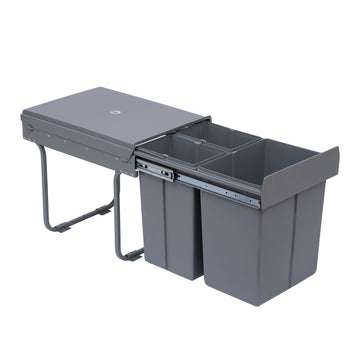Inbouw afvalbak 40L - 3 bakken met railsysteem | Kleur: Grijs | Afmetingen: 34.2x48x41.8 cm