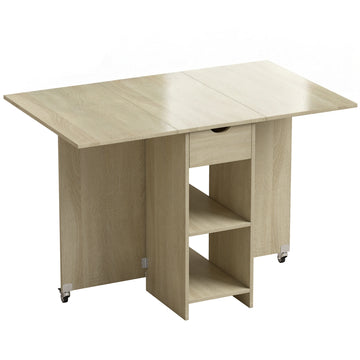 Opklapbare eettafel 2-4 personen met lade | Kleur: Natuurhout | Afmetingen: 114,5x70x75 cm