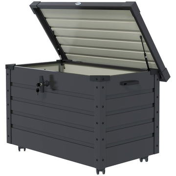 Tuinkist met wielen - Metalen opbergbox | Kleur: Donkergrijs | Afmetingen: 62x100x65 cm