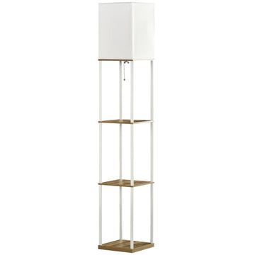 Vloerlamp met geïntegreerde planken en stoffen kap | Kleur: Wit | Afmetingen: 26x26x159 cm