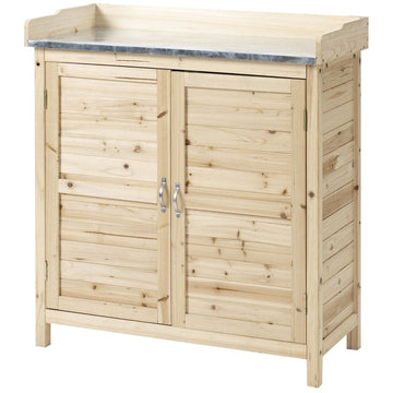 Houten tuinkast met 2 deuren en planken | Kleur: Naturel | Afmetingen: 83x40x92 cm