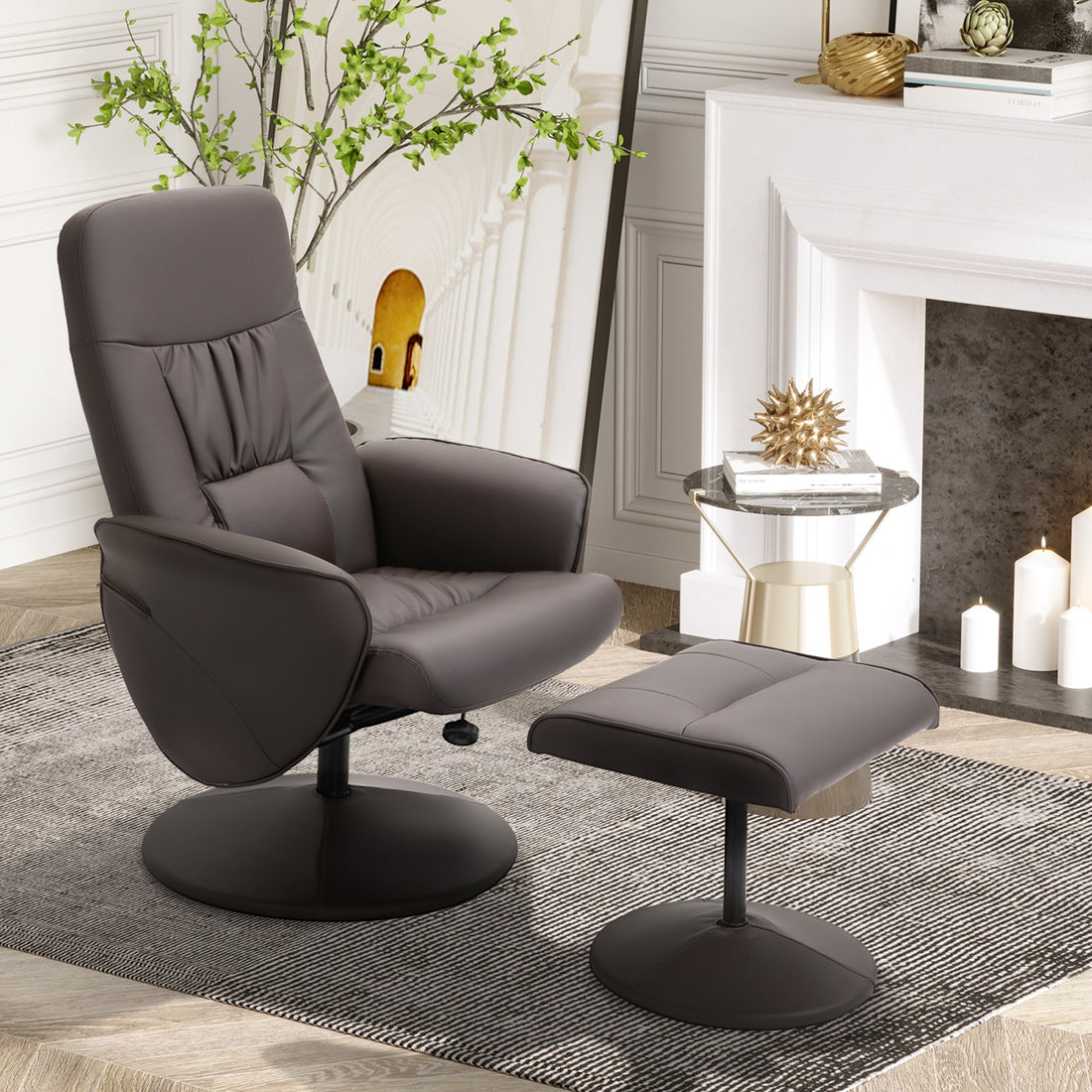 Relaxfauteuil met voetenbank - Bruine fauteuil | Kleur: Bruin | Afmetingen: 76x81x101 cm