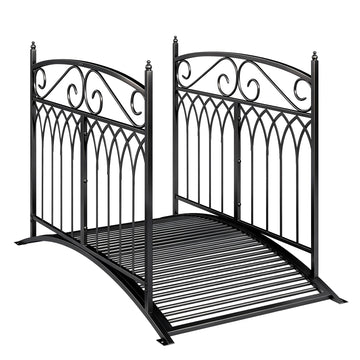 Metalen tuinbrug/vijverbrug met leuningen | Kleur: Zwart | Afmetingen: 74x135,5x91 cm