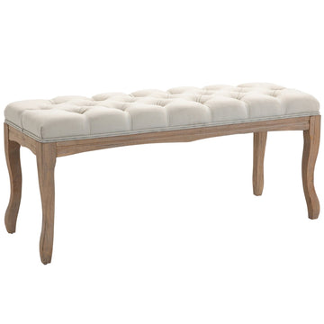 Gestoffeerde bank met knopen | Kleur: beige+nature | Afmetingen: 110x40x48 cm
