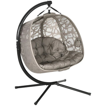 Hangstoel voor 2 personen met standaard | Kleur: Zand+Zwart | Afmetingen: 103x130x172 cm
