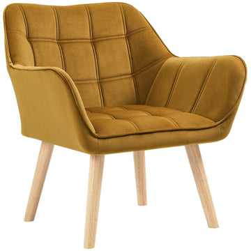 Scandinavische loungefauteuil - Fluwelen fauteuil | Kleur: Geel | Afmetingen: 61.5x67x71 cm