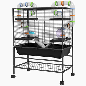 Hamsterkooi met buizen, loopwiel en huis | Kleur: Zwart | Afmetingen: 46x82x109 cm
