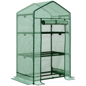 Mini-kas met 3 lagen en oprolbare deur | Kleur: Groen | Afmetingen: 49x69x125 cm
