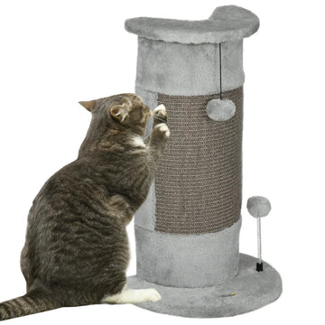 Kattenkrabpaal met speelballen en sisal | Kleur: Grijs | Afmetingen: 25,5x34x58 cm