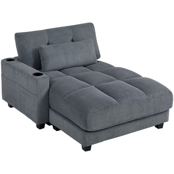 Slaapbank met Kussen en Bekerhouders | Kleur: Donkergrijs | Afmetingen: 114x147x86 cm