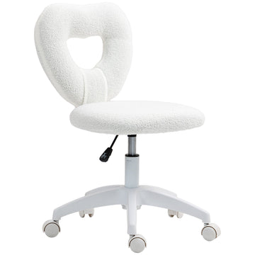 Kantoorstoel met teddyfleece en hartvormige rugleuning | Kleur: Wit | Afmetingen: 45x56x78-88 cm