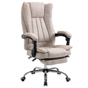 Bureaustoel met voetsteun | Kleur: Beige/zwart/zilver | Afmetingen: 63x71x110-118 cm