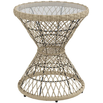 Ronde rotan salontafel voor buiten | Kleur: Lichtbruin | Afmetingen: 45x45x52 cm
