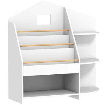 Kinderboekenkast met 7 vakken voor boeken en speelgoed | Kleur: Wit | Afmetingen: 30x80x79.7 cm