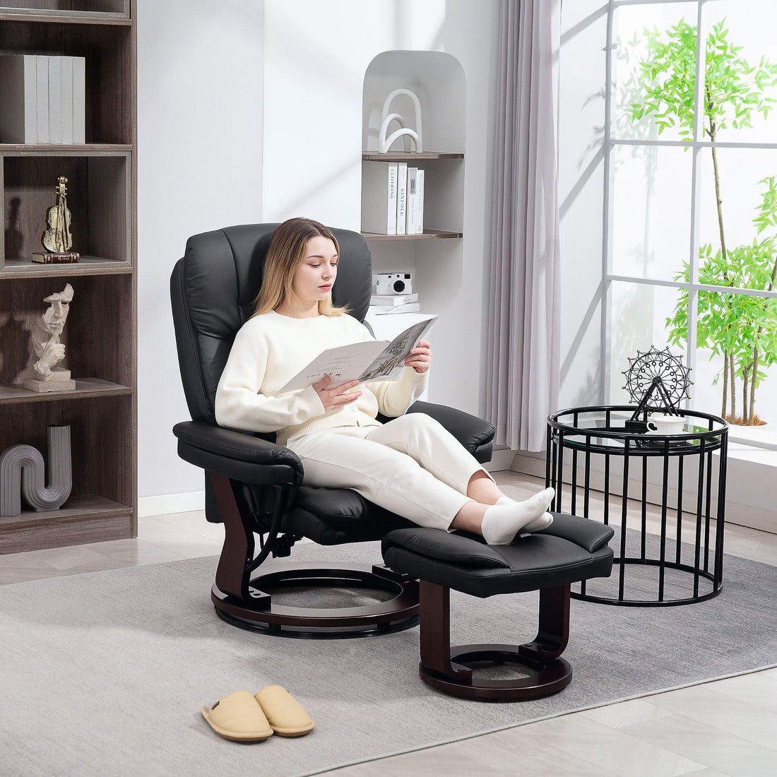 Verstellbarer Relaxsessel mit Hocker - Schwarz | Farbe: Schwarz