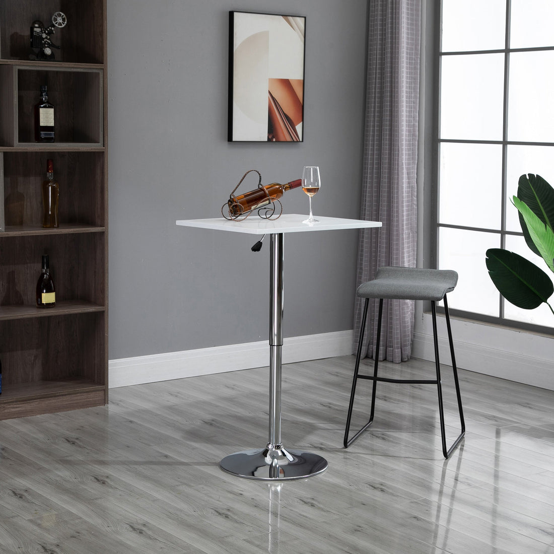 Verstellbarer Bartisch, 360° drehbar | Farbe: Weiß + Silber | Maße: 60x60x69-91 cm