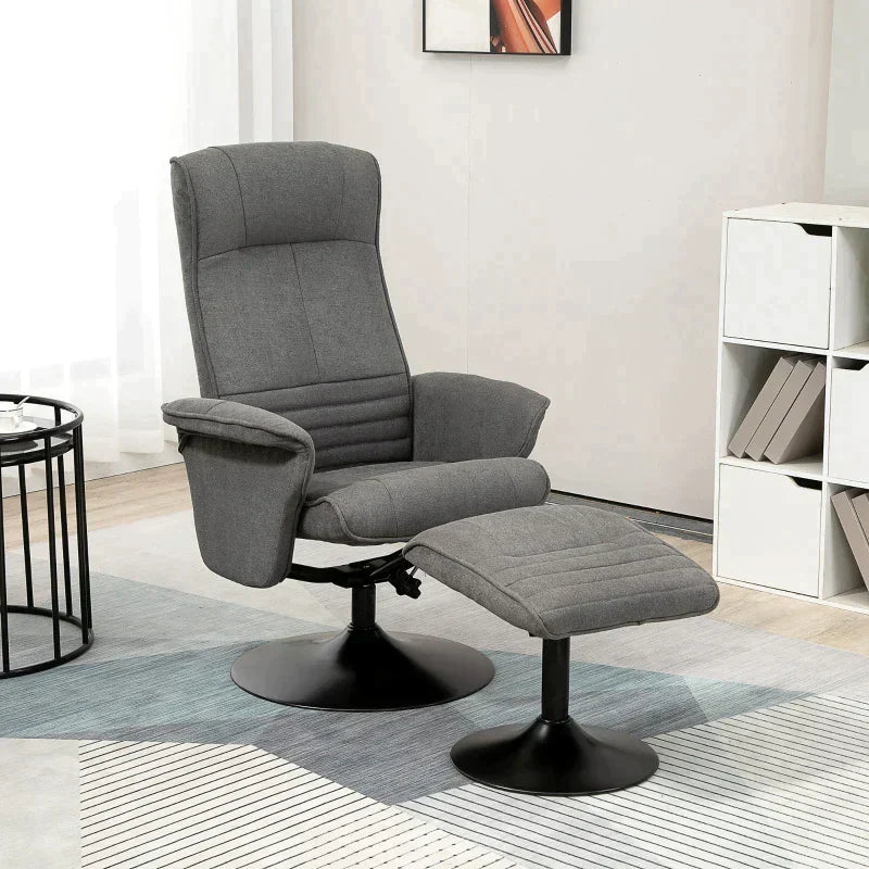 Relaxliege mit Fußhocker | Farbe: Dunkelgrau+Schwarz | Abmessungen: 69x71x104 cm