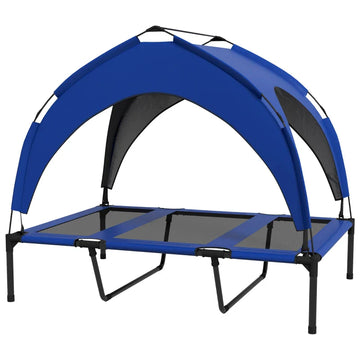 Verhoogd hondenbed met luifel en draagtas | Kleur: Donkerblauw | Afmetingen: 76x106x20 cm