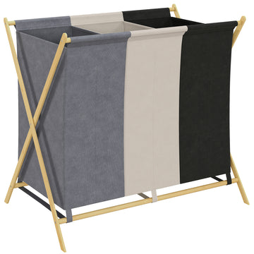 Wasmand met 3 vakken 129L, inklapbaar | Kleur: Meerkleurig | Afmetingen: 75x48x67 cm